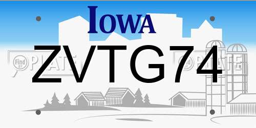 ZVTG74 Iowa License Plate