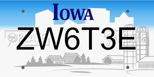 ZW6T3E Iowa License Plate