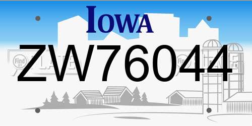 ZW76044 Iowa License Plate