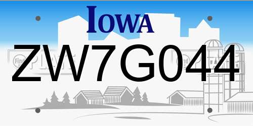 ZW7G044 Iowa License Plate