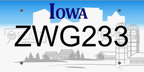 ZWG233 Iowa License Plate