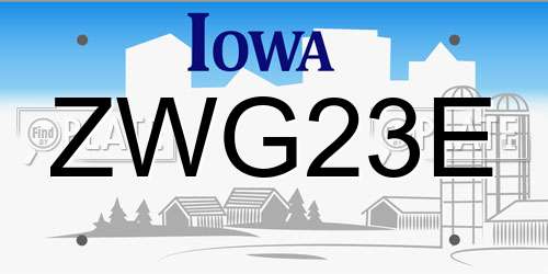 ZWG23E Iowa License Plate
