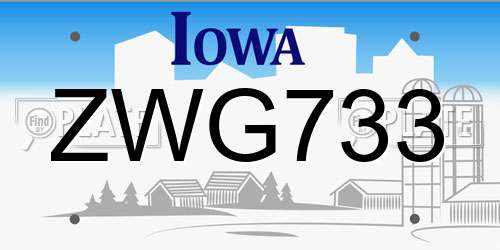 ZWG733 Iowa License Plate
