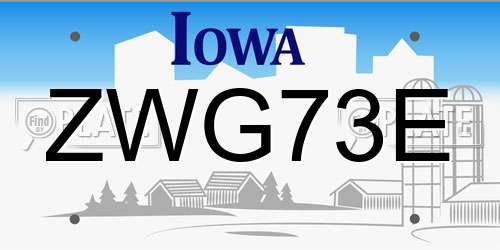 ZWG73E Iowa License Plate
