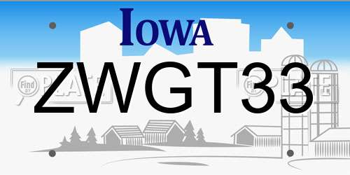 ZWGT33 Iowa License Plate