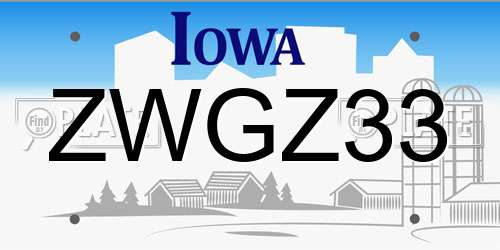 ZWGZ33 Iowa License Plate