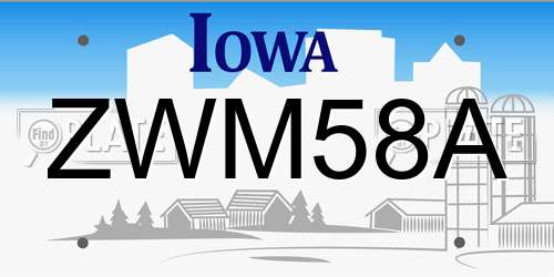 ZWM58A Iowa License Plate