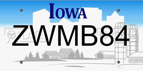 ZWMB84 Iowa License Plate