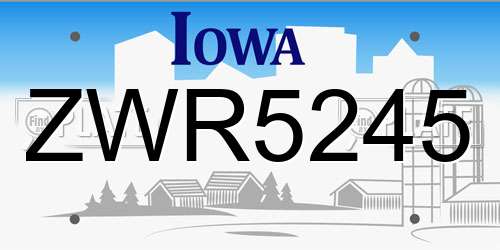 ZWR5245 Iowa License Plate