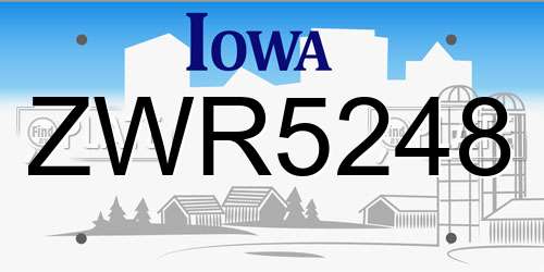 ZWR5248 Iowa License Plate