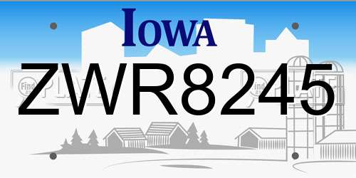 ZWR8245 Iowa License Plate