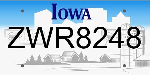 ZWR8248 Iowa License Plate
