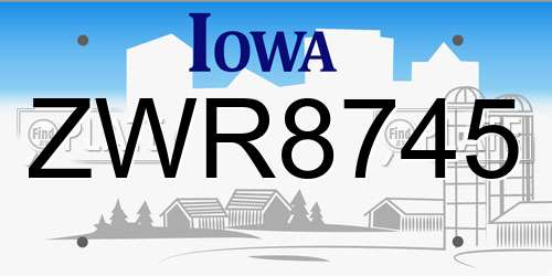 ZWR8745 Iowa License Plate