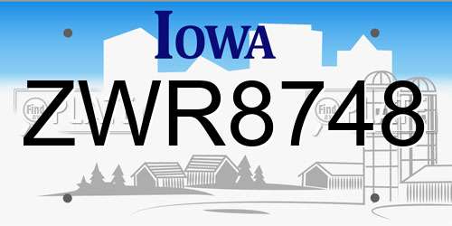 ZWR8748 Iowa License Plate