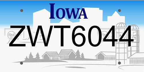 ZWT6044 Iowa License Plate