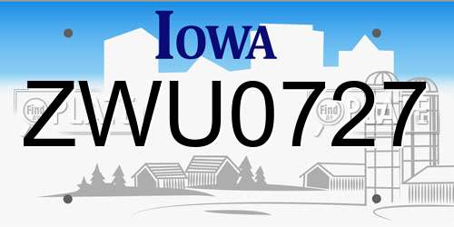ZWU0727 Iowa License Plate