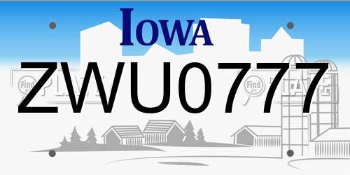 ZWU0777 Iowa License Plate