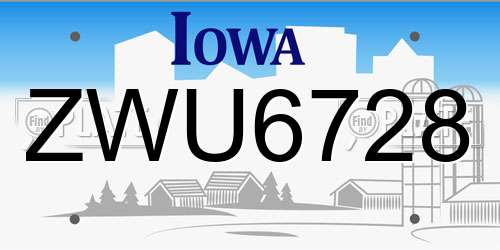 ZWU6728 Iowa License Plate