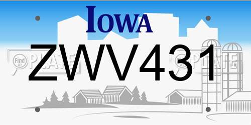 ZWV431 Iowa License Plate