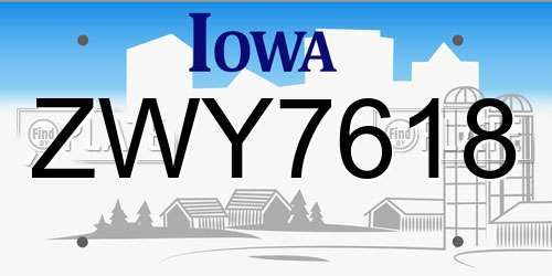 ZWY7618 Iowa License Plate