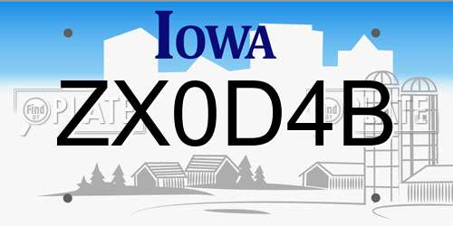 ZX0D4B Iowa License Plate