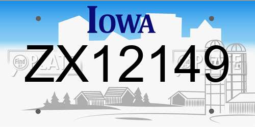 ZX12149 Iowa License Plate