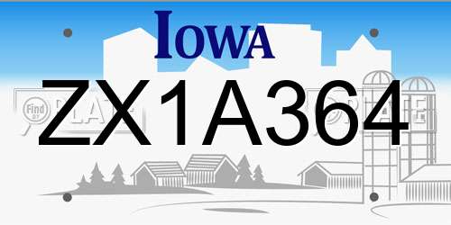 ZX1A364 Iowa License Plate