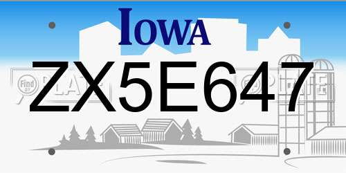 ZX5E647 Iowa License Plate