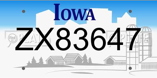 ZX83647 Iowa License Plate