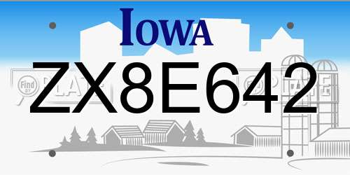 ZX8E642 Iowa License Plate