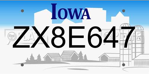 ZX8E647 Iowa License Plate