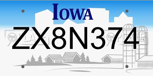 ZX8N374 Iowa License Plate