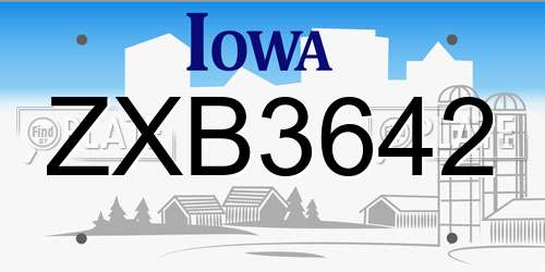 ZXB3642 Iowa License Plate