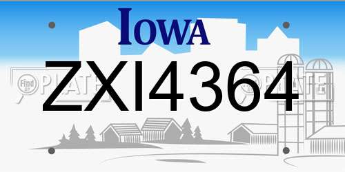 ZXI4364 Iowa License Plate