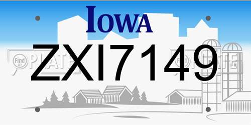 ZXI7149 Iowa License Plate
