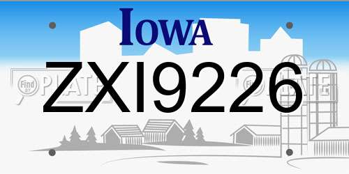 ZXI9226 Iowa License Plate