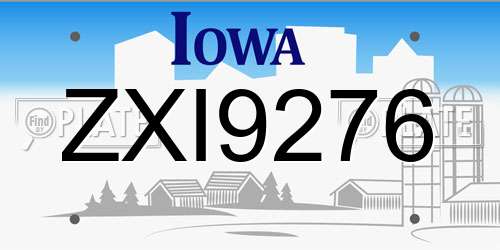 ZXI9276 Iowa License Plate