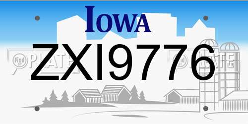 ZXI9776 Iowa License Plate