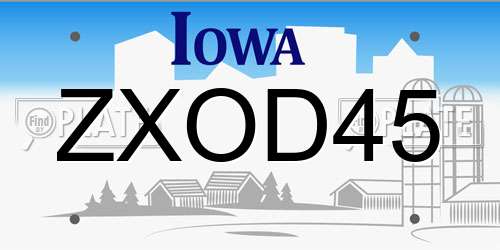 ZXOD45 Iowa License Plate
