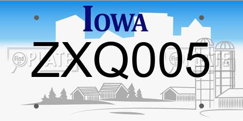 ZXQ005 Iowa License Plate