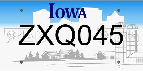 ZXQ045 Iowa License Plate