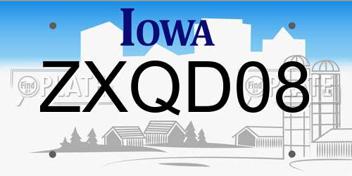 ZXQD08 Iowa License Plate