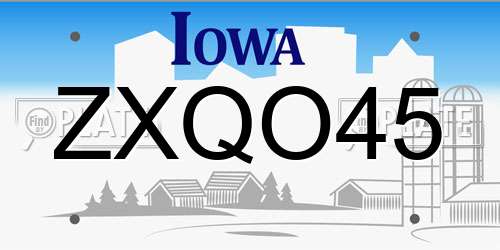 ZXQO45 Iowa License Plate
