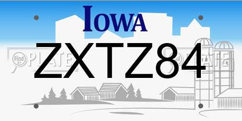ZXTZ84 Iowa License Plate