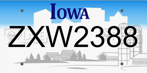 ZXW2388 Iowa License Plate
