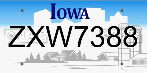 ZXW7388 Iowa License Plate
