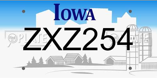 ZXZ254 Iowa License Plate