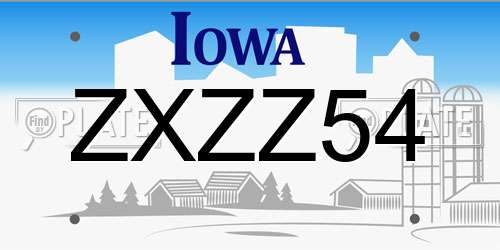 ZXZZ54 Iowa License Plate