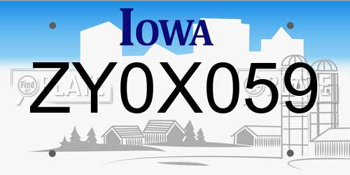 ZY0X059 Iowa License Plate