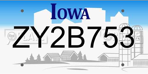 ZY2B753 Iowa License Plate